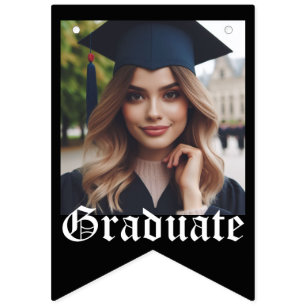 Elegant and Simple Black Graduate Photo Graduation Bunting Flags