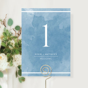 Elegant and Simple Blue Watercolor Table Number