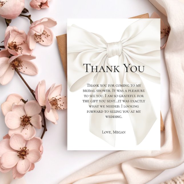 Elegant and Simple Bow Theme Wedding Shower Thank You Card (Creator Uploaded)