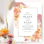 Elegant and Simple Burgundy, Blush, Peach Wedding Invitation<br><div class="desc">Delight your guest with this beautiful wedding invitation. Clean and simple design full of elegance and grace with delicate burgundy watercolor stains in the background and elegant frame with floral details in peach, orange, blush pink, dusty rose, cream and champagne hues showcasing your wedding details. Wording in a stylish yet...</div>