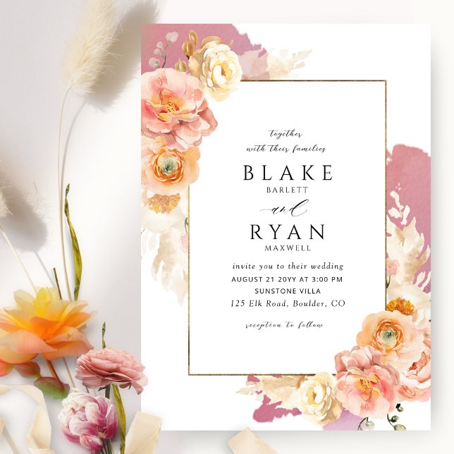 Elegant and Simple Burgundy, Blush, Peach Wedding Invitation (Creator Uploaded)