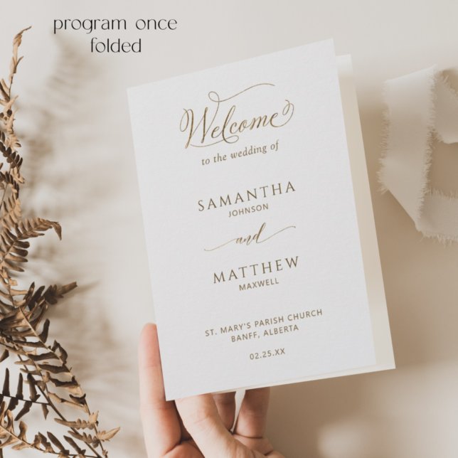 Elegant and Simple, Gold Folded Wedding Program (Creator Uploaded)