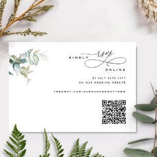 Elegant and Simple, Greenery Wedding QR Code RSVP Enclosure Card