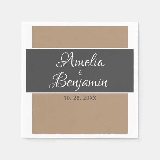 Elegant and simple grey beige typography wedding napkin (Front)