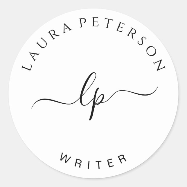 Elegant and simple handwritten script calligraphy classic round sticker (Front)