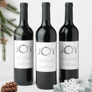 Elegant and Simple "JOY" Silver Foil Holiday Wine Label