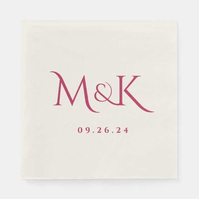 Elegant and Simple Magenta Wedding Monogram Napkin (Front)