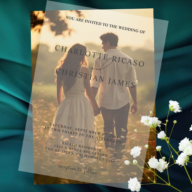 Elegant and Simple Minimalist Script Vellum Invitations (Elegant and Simple Minimalist Script Vellum Invitations by Ricaso. Photo overlays for photographs)