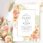 Elegant and Simple Peach, Blush and Green Wedding  Invitation<br><div class="desc">Delight your guest with this beautiful wedding invitation. Clean and simple design full of elegance and grace with delicate green watercolor stains in the background and elegant frame with floral details in peach, orange, blush, desert rose, cream and champagne hues showcasing your wedding details. Wording in a stylish yet minimal...</div>