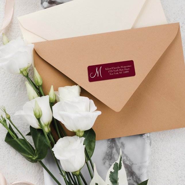Elegant and Simple Red Marsala Monogram Address (Creator Uploaded)