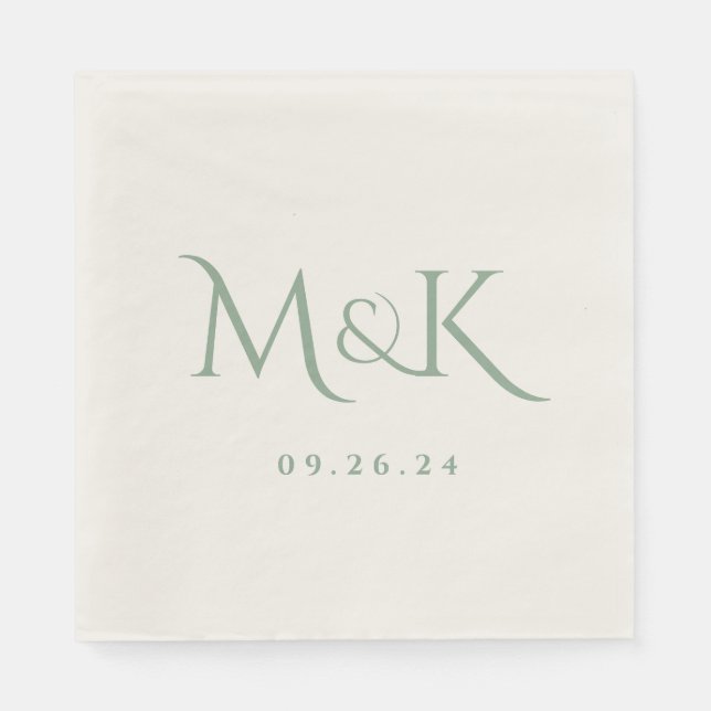 Elegant and Simple Sage Green Wedding Monogram Napkin (Front)