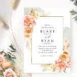 Elegant and Simple Sage, Peach and Blush Wedding Invitation<br><div class="desc">Delight your guest with this beautiful wedding invitation. Clean and simple design full of elegance and grace with delicate sage green watercolor stains in the background and elegant frame with floral details in peach, orange, blush, dusty coral, cream and champagne hues showcasing your wedding details. Wording in a stylish yet...</div>