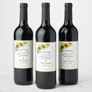 Elegant and Simple Sunflower Wedding Wine Label