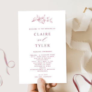 Elegant and Simple White Burgundy Wedding Program