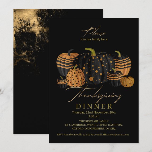 Elegant and Sophisticated pumpkin Thanks giving Invitation (Front/Back)