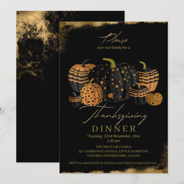 Elegant and sophisticated Pumpkin  Thanksgiving Invitation (Front/Back)