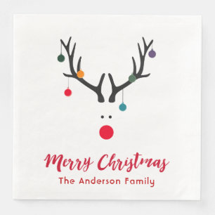 Elegant and stylish Christmas reindeer white red Napkin
