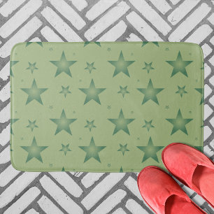 Elegant and Stylish Olive Stars on Sage Green Bath Mat