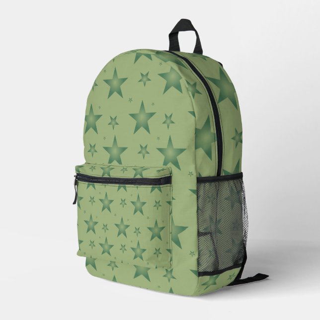 Elegant and Stylish Olive Stars on Sage Green Printed Backpack (Back Corner Right)