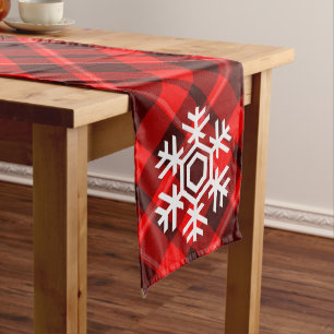 Elegant and Stylish Snowflake Red Tartan Christmas Long Table Runner