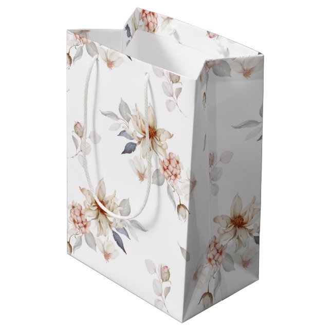 Elegant and Timeless Floral Medium Gift Bag (Back Angled)