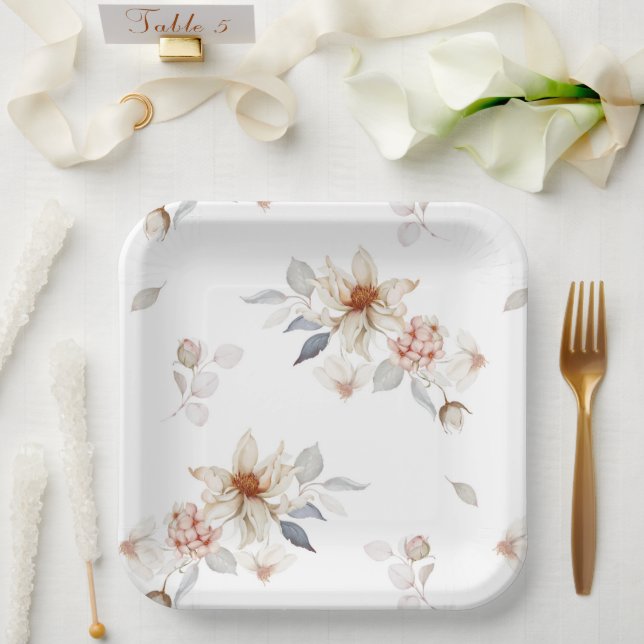 Elegant and Timeless Floral Paper Plate (Wedding)
