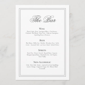 Elegant and Timeless Wedding Bar Menu