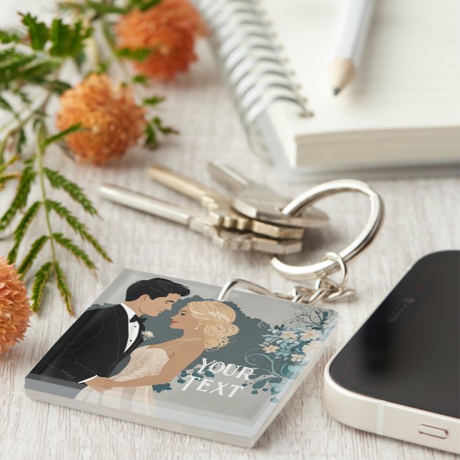Elegant and Timeless Wedding Invitation Design Keychain (Front Right)