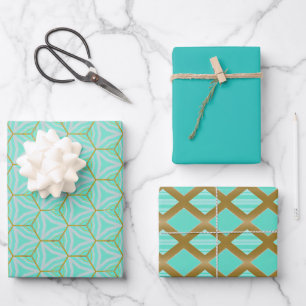 Elegant and Trendy Aquamarine Blue and Gold Wrapping Paper Sheet