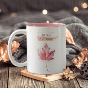 Elegant and Trendy Autumn Leaf Drawing Two-Tone Coffee Mug