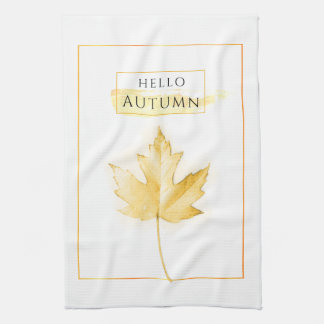 Elegant and Trendy Golden Autumn Leaf Drawing Kitchen Towel