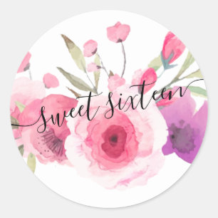 elegant and trendy pink floral typeface classic round sticker