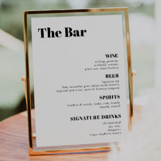 Elegant and trendy Wedding Drinks Bar Menu Poster