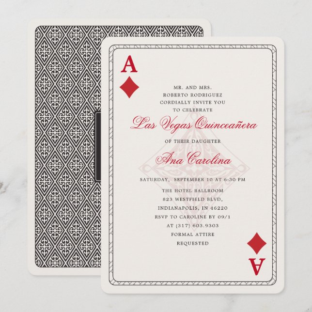 Elegant and Unique Red Las Vegas Quinceañera Invitation (Front/Back)