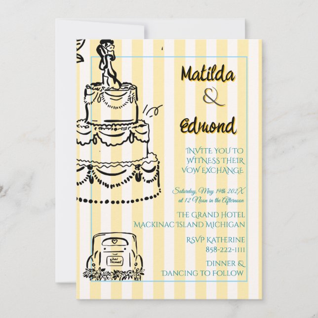 Elegant and Whimsical Pastel Stripes  Invitation (Front)