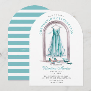Elegant and Whimsical Teal Dress Graduation Invitation