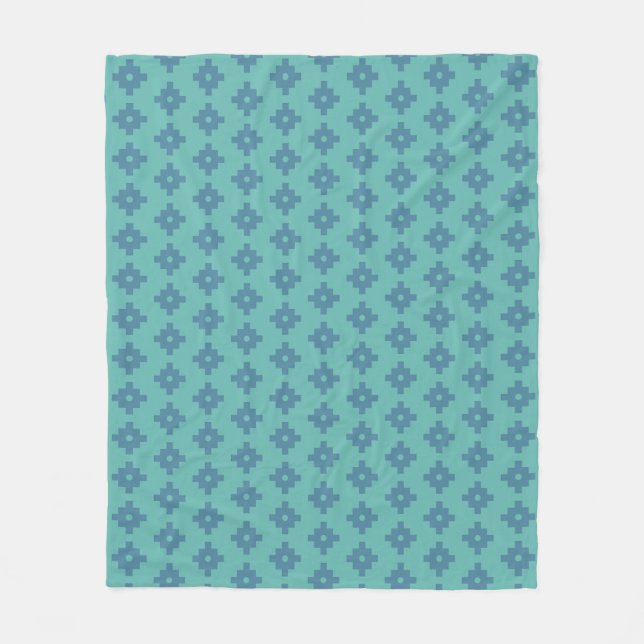 Elegant Andean Geometric Pattern on Teal Fleece Blanket (Front)