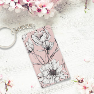 Elegant Anemone Floral Custom Name  Keychain