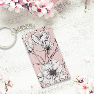 Elegant Anemone Floral Custom Name Keychain