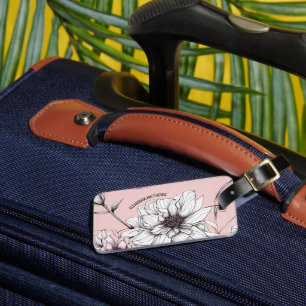 Elegant Anemone Floral Custom Name Pink Luggage Tag