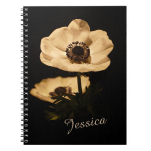 Elegant Anemone Flower Black Personalised Notebook