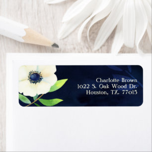Elegant Anemone Navy Blue Wedding Address