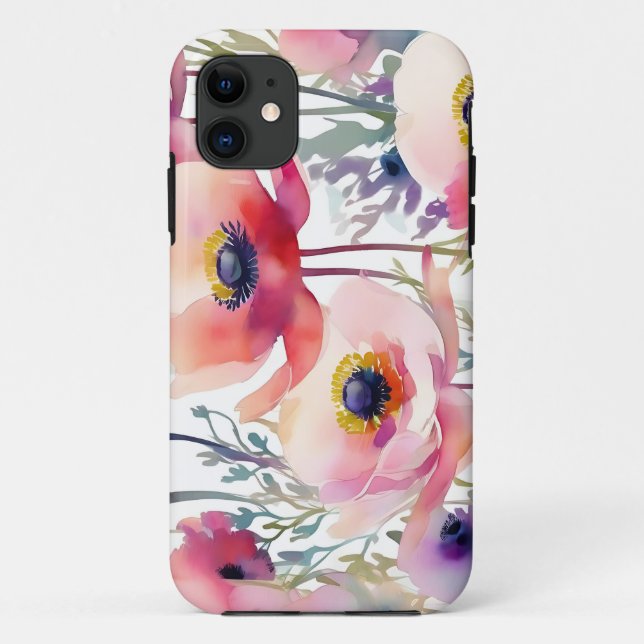 Elegant Anemone Pattern Pink and Purple Case-Mate iPhone Case (Back)