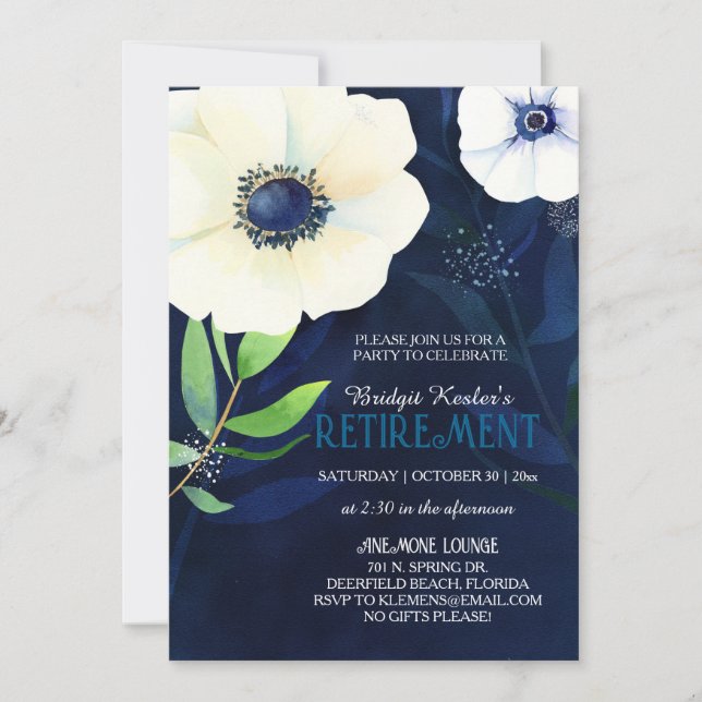 Elegant Anemones Retirement Party Invitation (Front)
