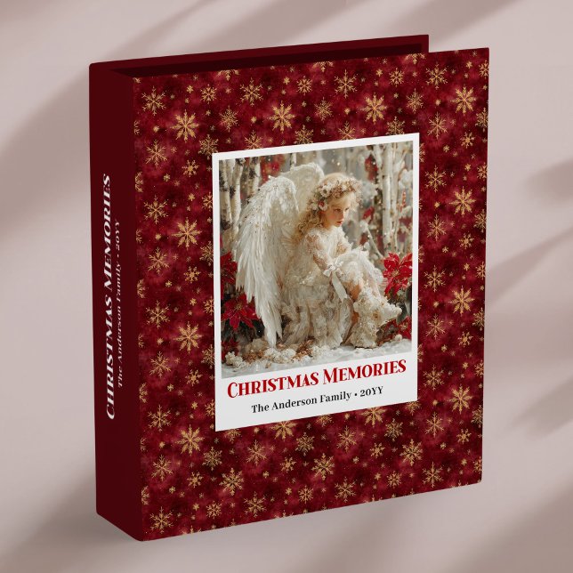Elegant Angel Red Gold Editable Christmas Memory  Binder (Elegant Angel Red Gold Editable Christmas Memory Album)