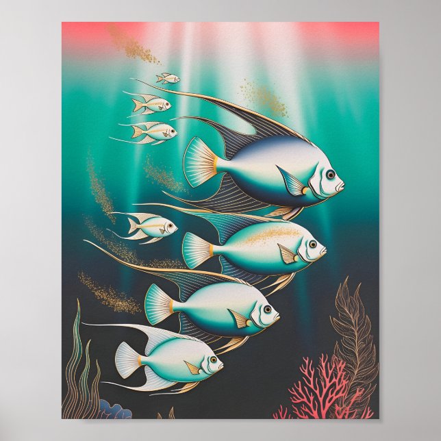 Elegant Angelfish Swimming in Deep Ocean Poster (Front)