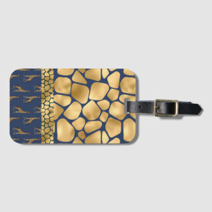 Elegant Animal Print Blue Gold Luggage Tag