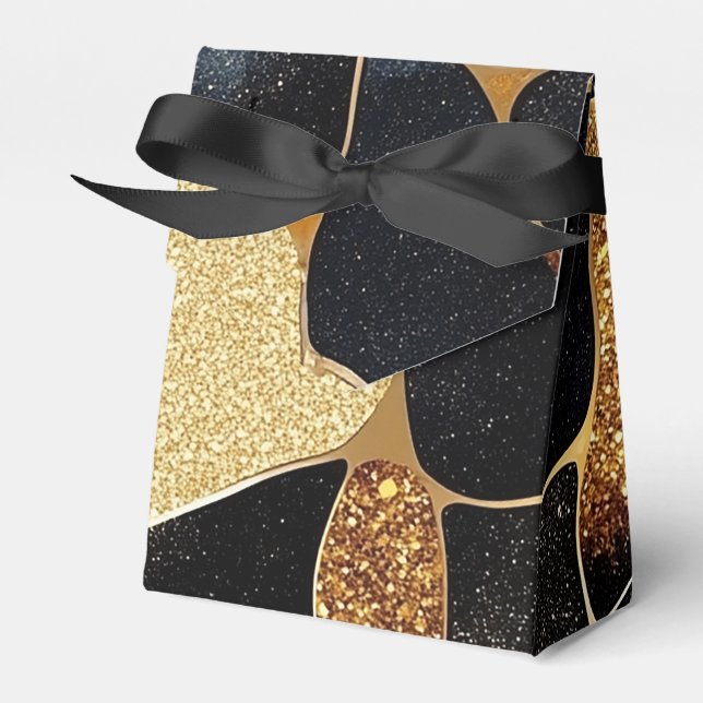 Elegant Animal Print Gold and Black Glitter Look Favor Box (Front Side)