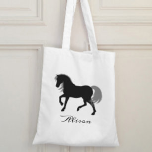 Elegant Animal Silhouette Personalized Black Horse Tote Bag