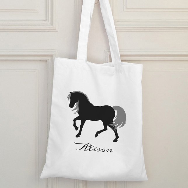 Elegant Animal Silhouette Personalized Black Horse Tote Bag (Creator Uploaded)
